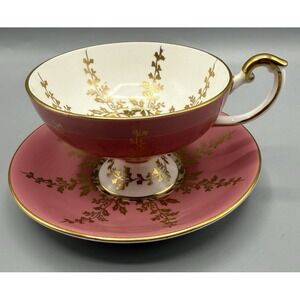Vintage Aynsley Bone China Pink Tea Cup & Saucer with Gold Vines & Flowers